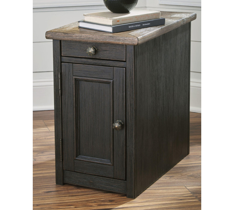 Tyler Creek Chairside End Table with USB Ports & Outlets - Grayish Brown/Black