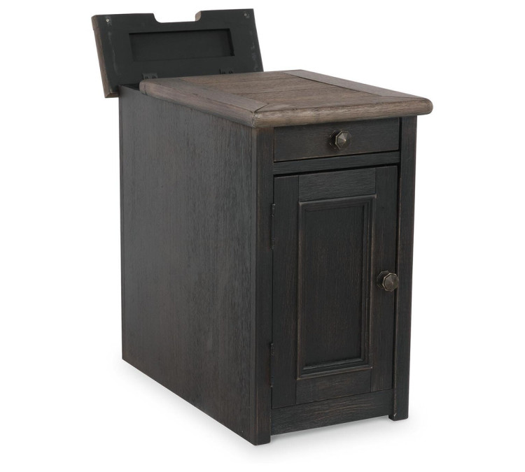 Tyler Creek Chairside End Table with USB Ports & Outlets - Grayish Brown/Black