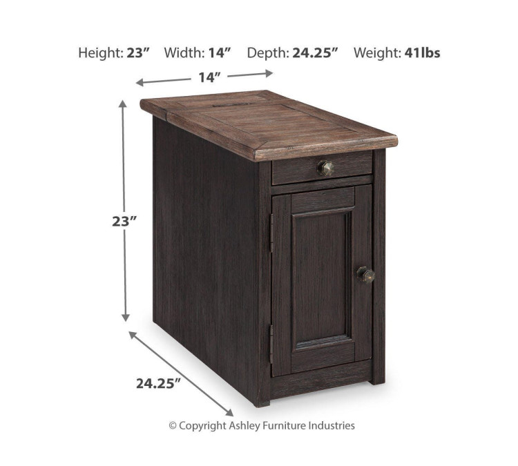 Tyler Creek Chairside End Table with USB Ports & Outlets - Grayish Brown/Black