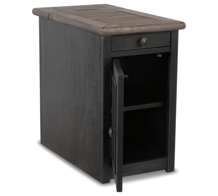 Tyler Creek Chairside End Table with USB Ports & Outlets - Grayish Brown/Black