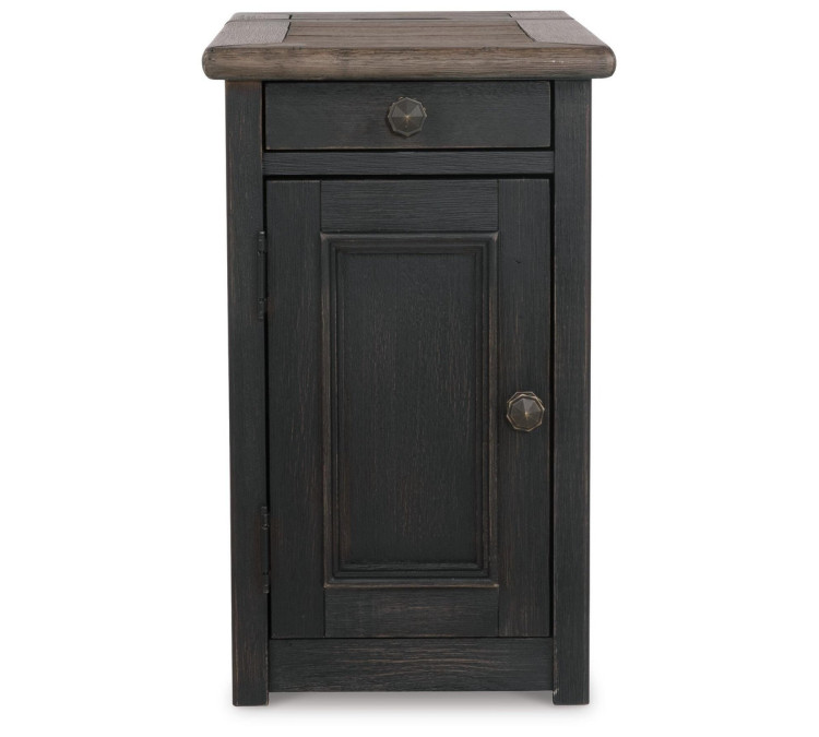 Tyler Creek Chairside End Table with USB Ports & Outlets - Grayish Brown/Black