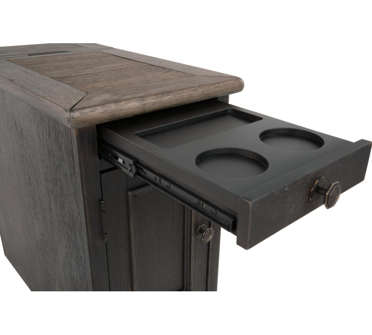 Tyler Creek Chairside End Table with USB Ports & Outlets - Grayish Brown/Black