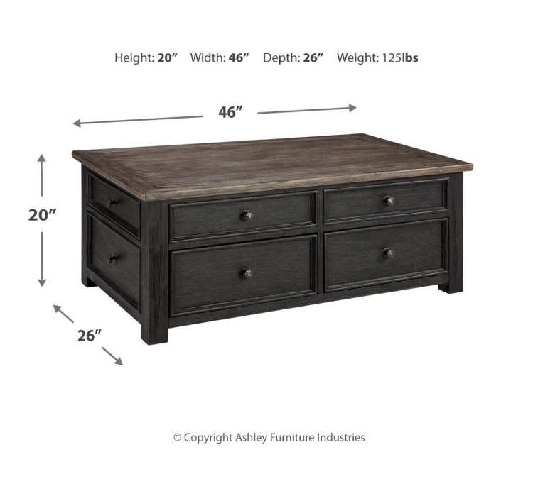 Tyler Creek Coffee Table with Lift Top - Grayish Brown/Black