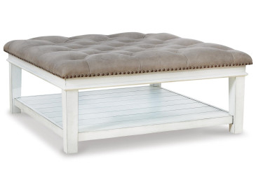 Kanwyn Upholstered Ottoman Coffee Table - Grayish Brown/White