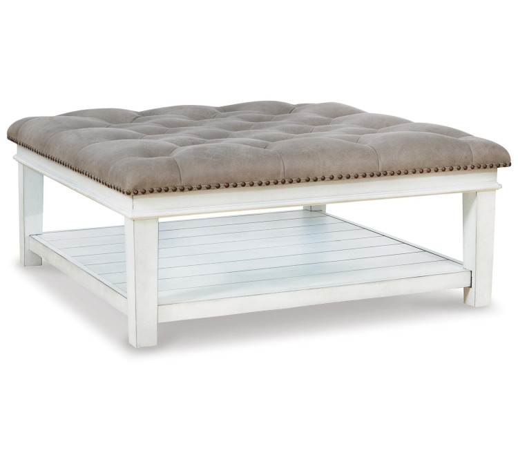 Kanwyn Upholstered Ottoman Coffee Table - Grayish Brown/White