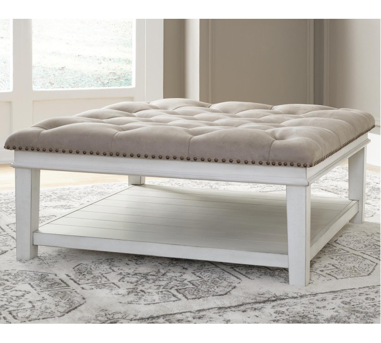 Kanwyn Upholstered Ottoman Coffee Table - Grayish Brown/White