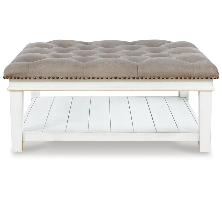Kanwyn Upholstered Ottoman Coffee Table - Grayish Brown/White