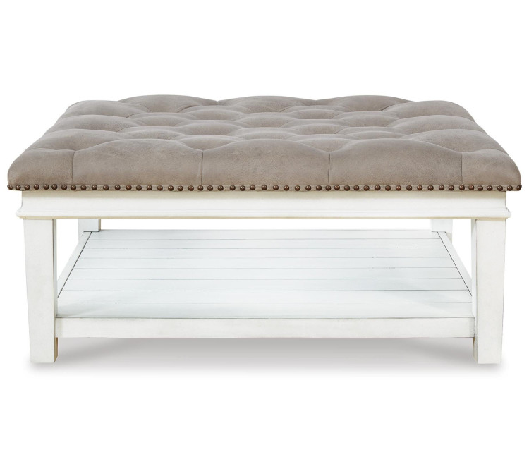 Kanwyn Upholstered Ottoman Coffee Table - Grayish Brown/White