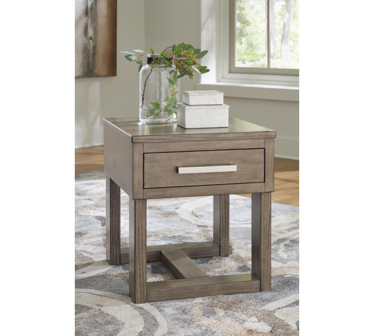Loyaska End Table - Grayish Brown/White