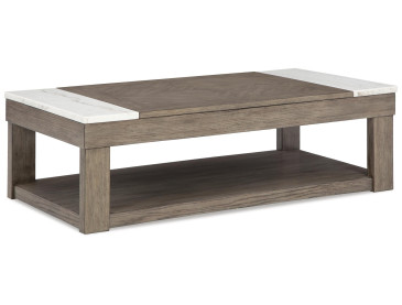Loyaska Lift-Top Coffee Table - Grayish Brown/White