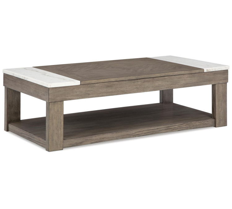 Loyaska Lift-Top Coffee Table - Grayish Brown/White
