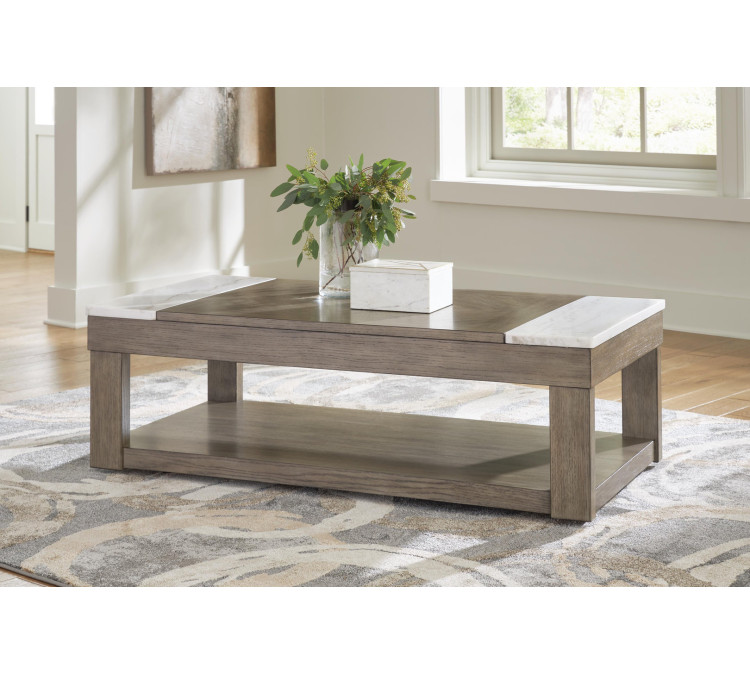 Loyaska Lift-Top Coffee Table - Grayish Brown/White