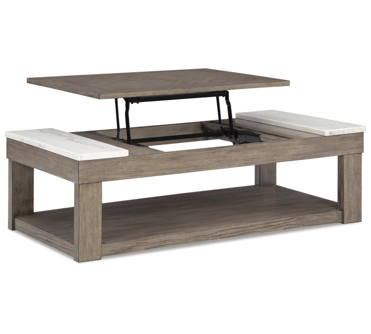 Loyaska Lift-Top Coffee Table - Grayish Brown/White