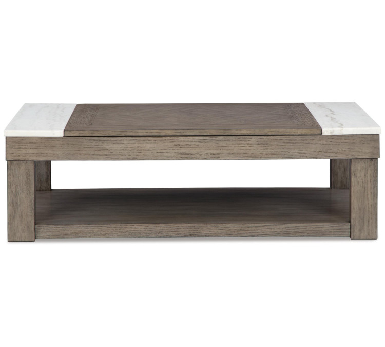 Loyaska Lift-Top Coffee Table - Grayish Brown/White