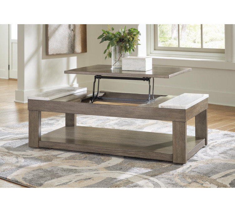Loyaska Lift-Top Coffee Table - Grayish Brown/White
