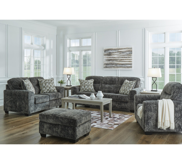 Lonoke Sofa, Loveseat, Chair and Ottoman - Gunmetal