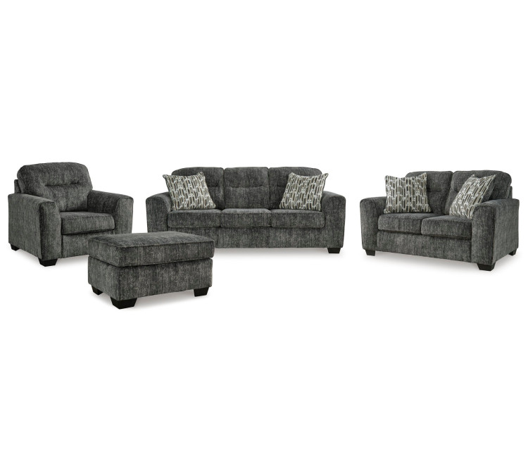 Lonoke Sofa, Loveseat, Chair and Ottoman - Gunmetal