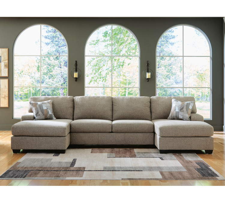 Newellen 3-Piece Sectional with Double Chaise - Hemp