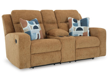 Kanlow Reclining Loveseat with Console - Honey