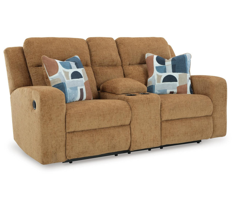 Kanlow Reclining Loveseat with Console - Honey
