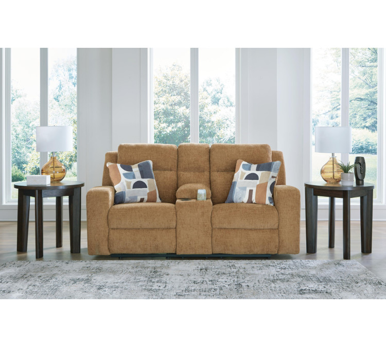 Kanlow Reclining Loveseat with Console - Honey