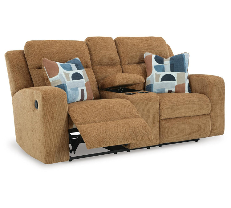 Kanlow Reclining Loveseat with Console - Honey