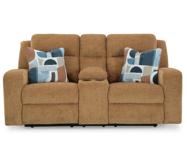 Kanlow Reclining Loveseat with Console - Honey