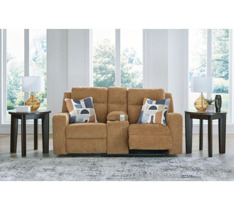 Kanlow Reclining Loveseat with Console - Honey