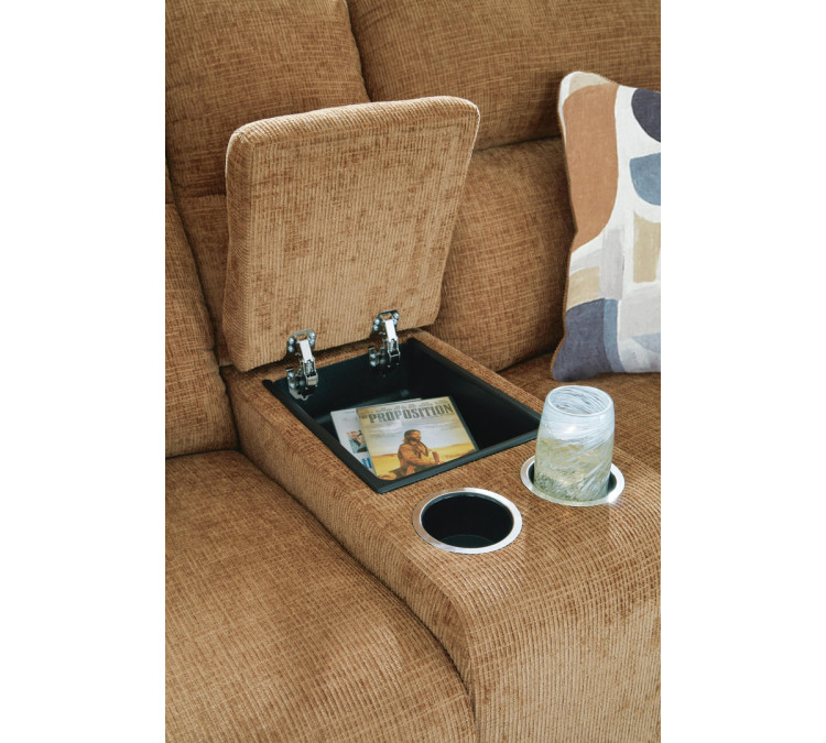 Kanlow Reclining Loveseat with Console - Honey