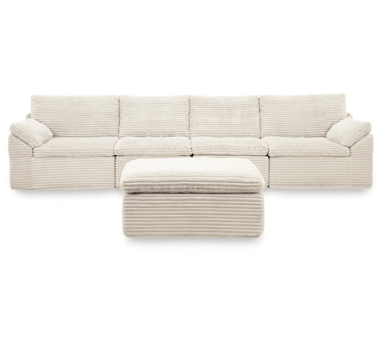 Canefield 4-Piece Sectional with Ottoman - Ivory