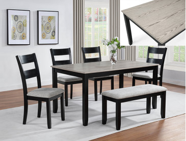 LESTER 6-PC DINING W/BENCH - Light Grey