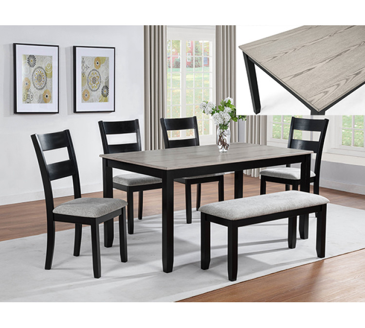 LESTER 6-PC DINING W/BENCH - Light Grey