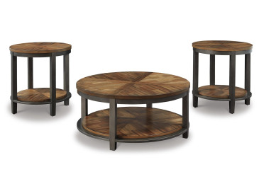 Roybeck Table (Set of 3) - Light Brown/Bronze