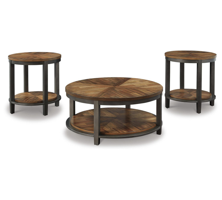 Roybeck Table (Set of 3) - Light Brown/Bronze