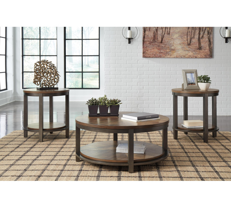 Roybeck Table (Set of 3) - Light Brown/Bronze