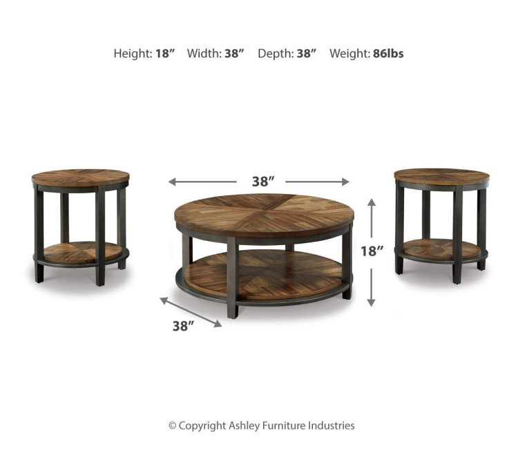 Roybeck Table (Set of 3) - Light Brown/Bronze