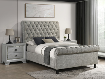 KATE PLATFORM BED TWEED - QUEEN / Light Grey
