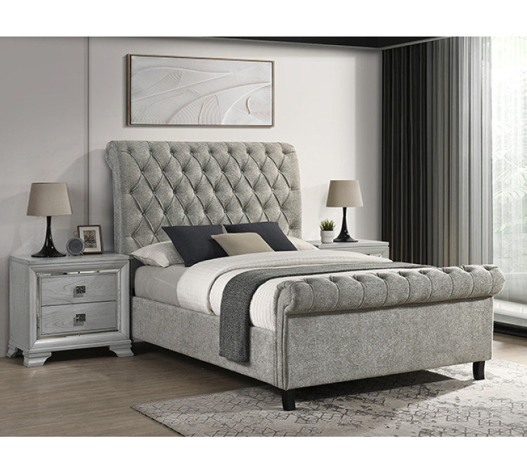 KATE PLATFORM BED TWEED - QUEEN / Light Grey