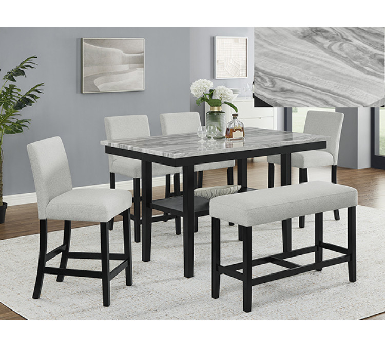 MARBEL 5-PC + BENCH COUNTER HEIGHT - Faux Marble