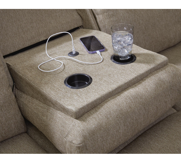 Tarrant Reclining Sofa with Drop Down Table - Mocha