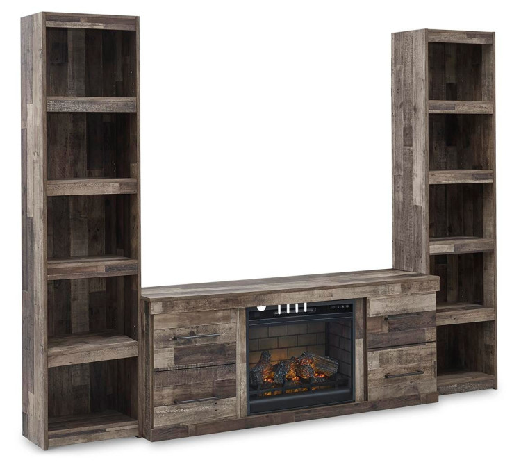Derekson 3-Piece Entertainment Center with Electric Fireplace - Multi Gray