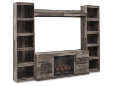 Derekson 4-Piece Entertainment Center with Electric Fireplace - Multi Gray