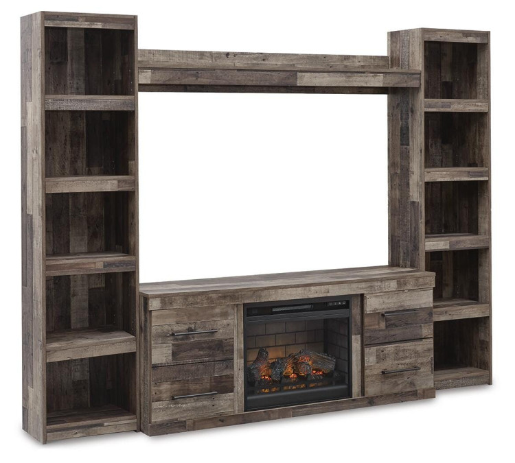 Derekson 4-Piece Entertainment Center with Electric Fireplace - Multi Gray