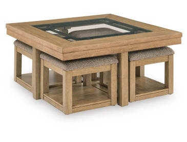 Wittenmyer Coffee Table with 4 Stools (Set of 5) - Natural/Black