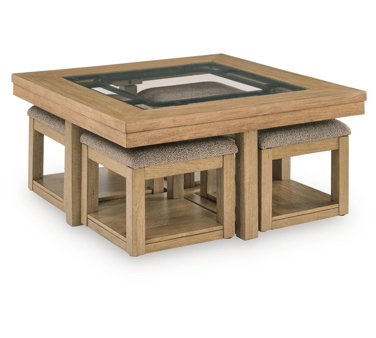 Wittenmyer Coffee Table with 4 Stools (Set of 5) - Natural/Black