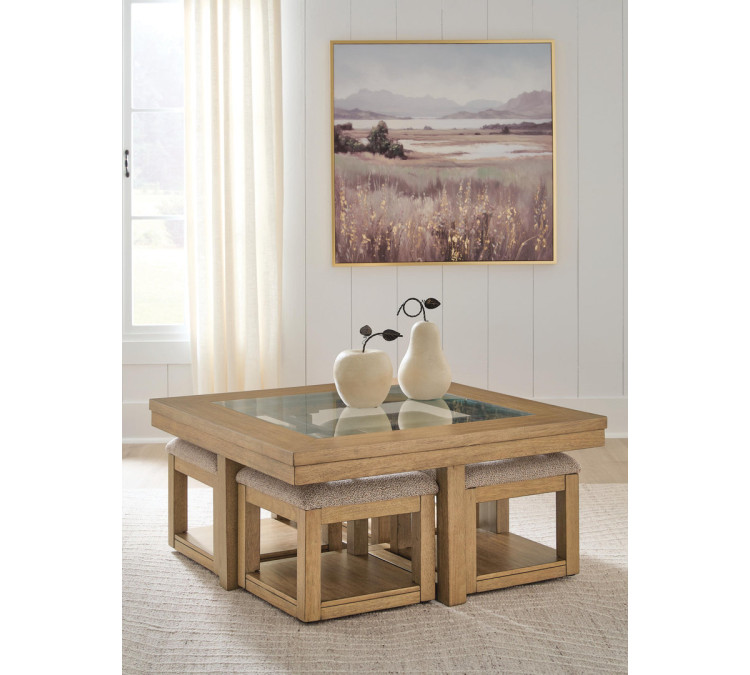 Wittenmyer Coffee Table with 4 Stools (Set of 5) - Natural/Black