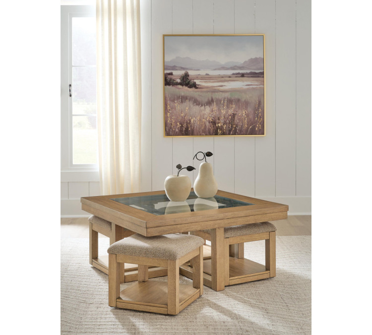 Wittenmyer Coffee Table with 4 Stools (Set of 5) - Natural/Black