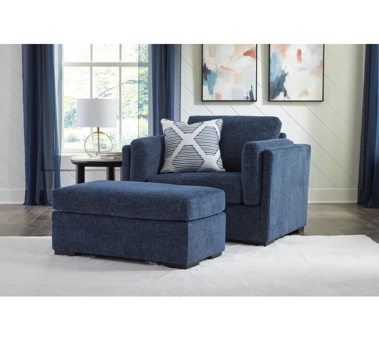 Evansley Chair and Ottoman - Navy