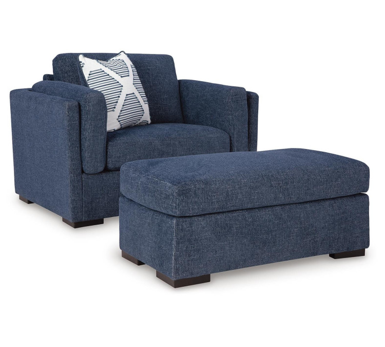 Evansley Chair and Ottoman - Navy