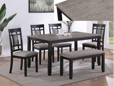 PAIGE 6-PC DINING SET W/BENCH - Light Grey